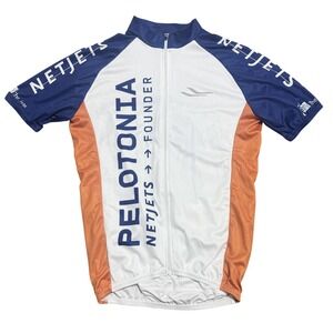 Endura Pelotonia NetJets Cycling Jersey Mens Small Full Zip Blue Orange White